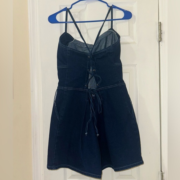 Forever 21 Lace-Up Cami Denim Romper - Picture 6 of 9